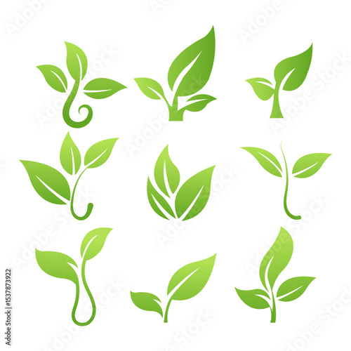 Green Leaf Sprout Plant Logos Nature Growth Ecology Icons