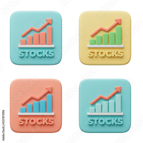 Four 3d stock market icons isolated on transparent background