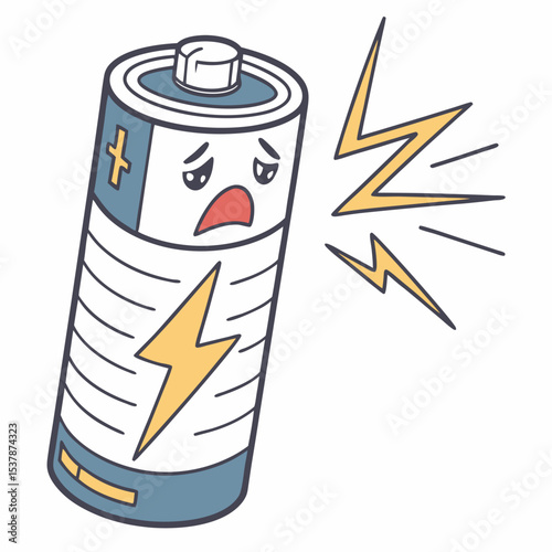 Sad cartoon battery low power energy depleted