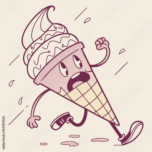 Running ice cream cone cartoon character dessert sweet treat