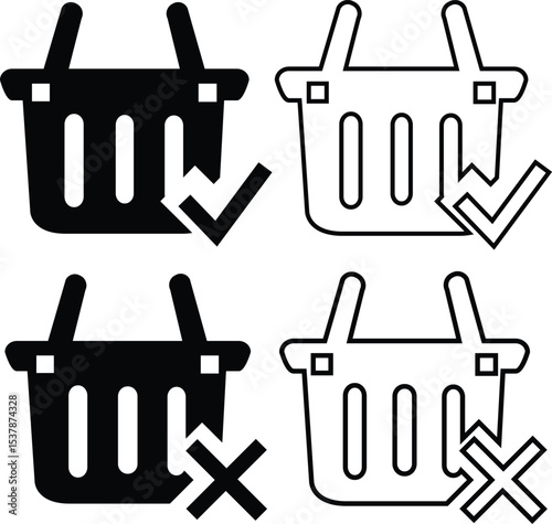 Shopping basket and cart icon Cancel Order OR Ok Order Pixel Perfect Sign Shopping Basket and Error Icon shopping cart error vector icon Market Basket Icon