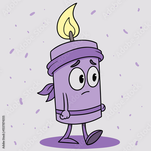 Sad purple candle cartoon character walking