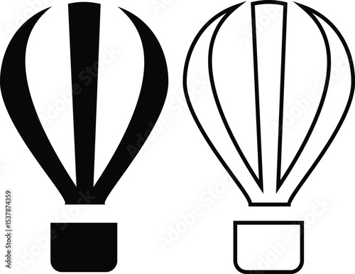 Set of Hot air balloon icon vector Hot air balloon vector Hot air balloon icon. Minimalist black silhouette of a hot air balloon with vertical lines on white background hot air balloon icon 