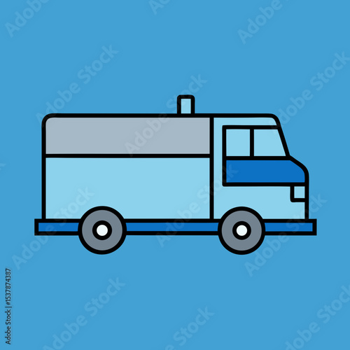 Simple cartoon illustration of a blue delivery truck