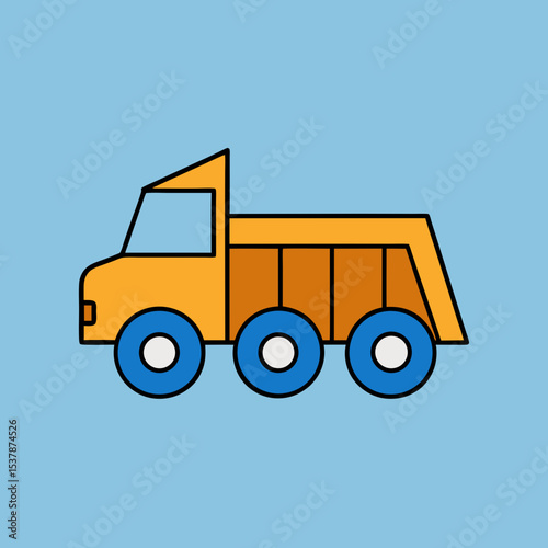 Yellow dump truck cartoon illustration simple design