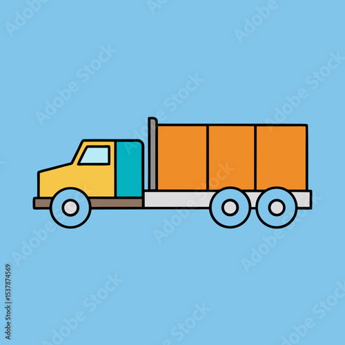 Yellow truck with orange cargo trailer transportation delivery logistics