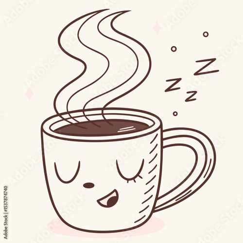 Cute cartoon coffee cup illustration sleepy cozy morning drink