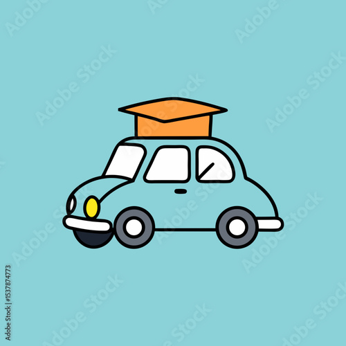 Graduation car ride celebration cartoon illustration