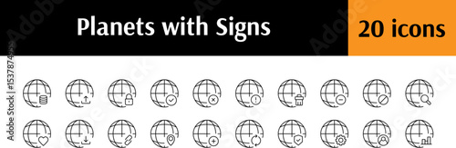 Plus, Heart, Loupe etc by Planet Line Icon Pack.  Outline Signs for Graphic and Web Design, Apps, Adverts, Various Cards
