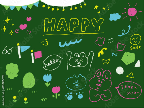 手描きイラストセット　黒板　チョークアート　落書き