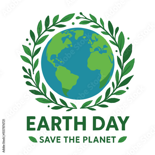 A creative and eco-friendly Earth Day logo design featuring a globe, green leaves, and clean typography. This vector logo symbolizes environmental awareness, nature protection, and sustainable living.