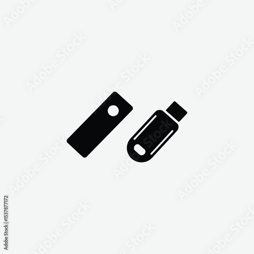 Set of 4 modern USB flash drive icons in black and white. Includes solid, outline, and detailed styles. Perfect for tech, UI, apps, and minimalist designs. Isolated on white background.
