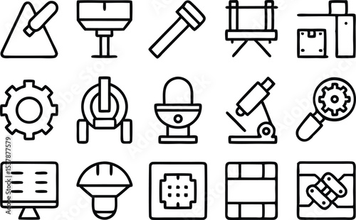 Remanufacturing outline icon set featuring a collection of detailed icons isolated on transparent background