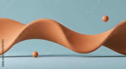 Abstract Fluid Dynamics Swirling Terracotta Forms and Spheres in Motion, 3D Render