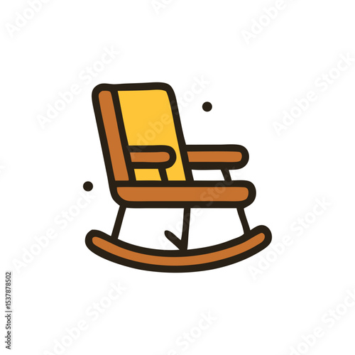 Simple, outlined illustration of a rocking chair with a yellow seat.