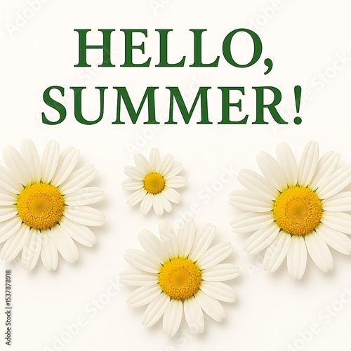 Hello Summer Daisies White Background