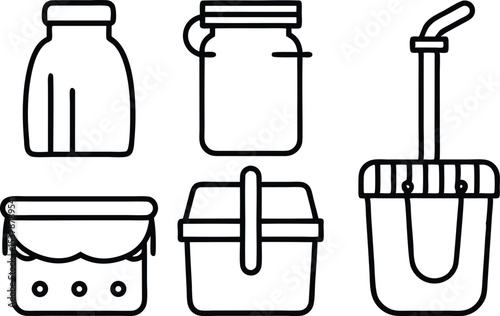 Reusable container icons outline icon set for packaging design isolated on transparent background
