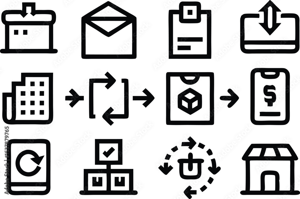 Reverse logistics outline icon set isolated on transparent background Reverse logistics outline icon set isolated on transparent background