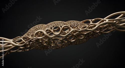 Abstract Gold Organic Sculpture 3D Render of Intricate, Intertwined Forms, Nature Inspired Design, Art
