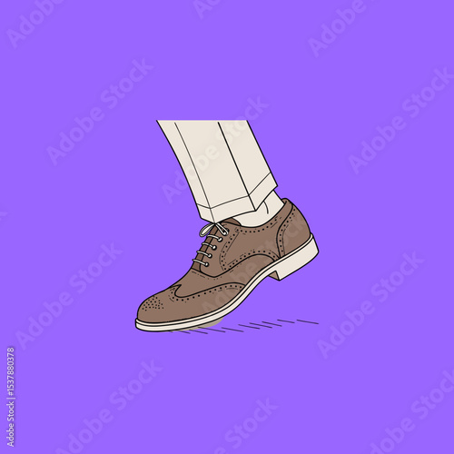 "Elegant Brown Oxford Shoe Illustration on Vibrant Background"