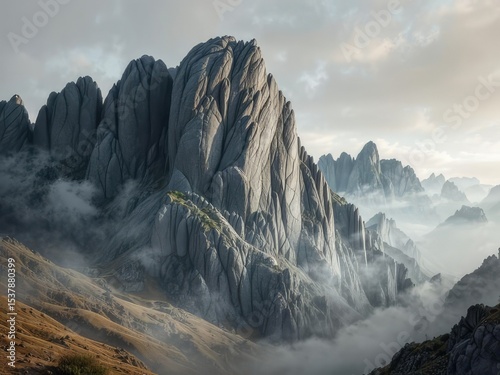 Ancient Gray Rock, Serene Natural Landscape, PNG Background