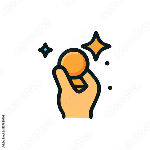 Hand holding a glowing, shiny idea lightbulb, symbolizing innovation and brilliance.