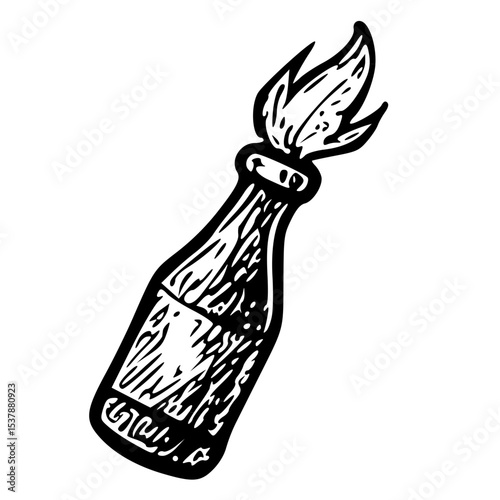 Handdrawn Doodle Molotov Cocktail Firebomb Weapon Dangerous Violence Illustration