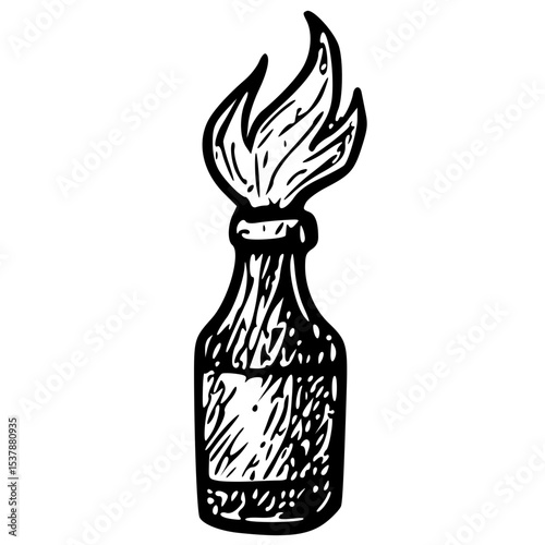 Sketch Handdrawn Burning Bottle with Rag Fuse Illustration Element