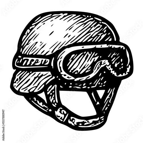 Handdrawn Black and White Helmet Safety Protective Gear and Goggles Illustration