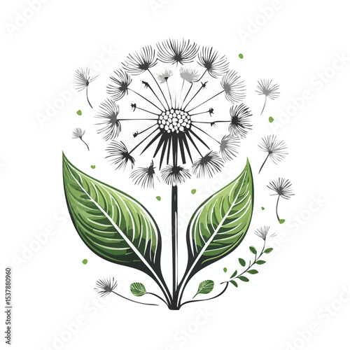 Dandelion Greens line drawing featuring smooth sketch-style strokes in a refined black and white vector design.