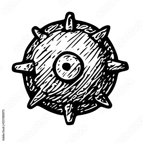 Handdrawn Outline Mine Sea Creature Spiked Round Ball Underwater Object