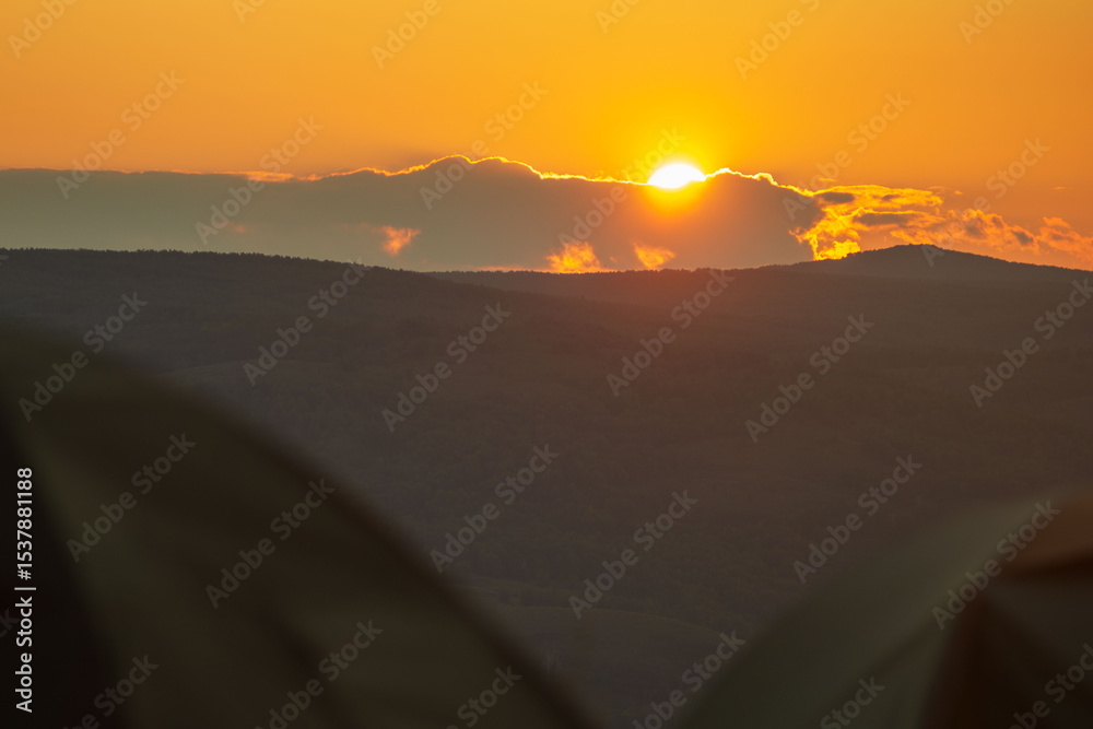 Obraz premium picturesque sunset in the mountains of the Southern Urals on an autumn evening