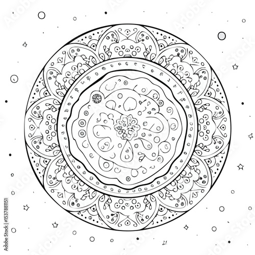 Flatbread line drawing featuring smooth sketch-style strokes in a refined black and white vector design.