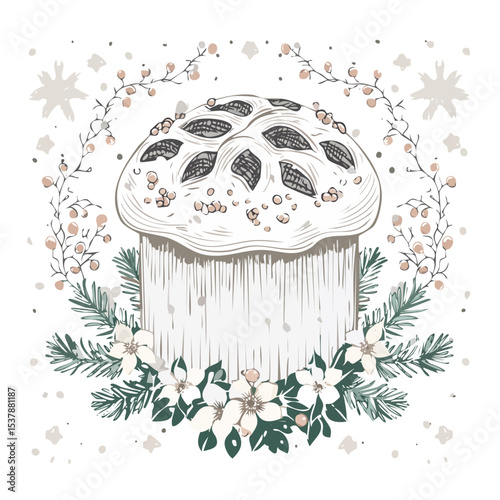 Panettone line drawing featuring smooth sketch-style strokes in a refined black and white vector design.