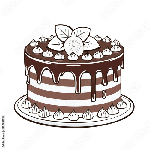 Chocolate Cake line drawing featuring smooth sketch-style strokes in a refined black and white vector design.