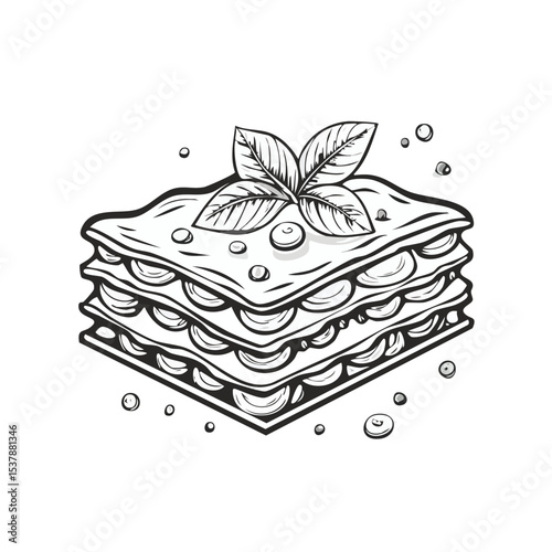 Lasagna line drawing featuring smooth sketch-style strokes in a refined black and white vector design.