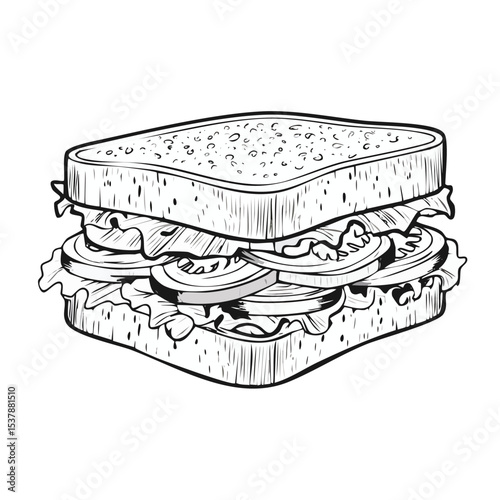 Tuna Sandwich line drawing featuring smooth sketch-style strokes in a refined black and white vector design.