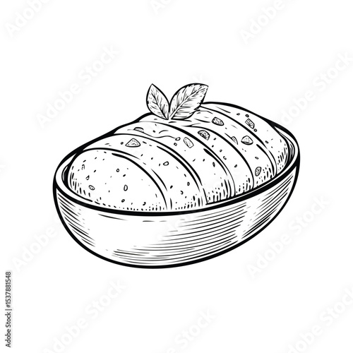 Baked Potato line drawing featuring smooth sketch-style strokes in a refined black and white vector design.