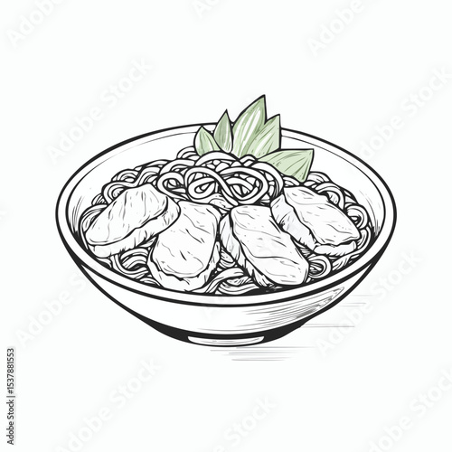 Chicken Teriyaki line drawing featuring smooth sketch-style strokes in a refined black and white vector design.