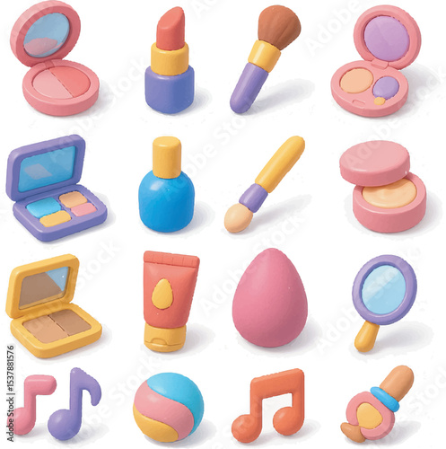 Colorful 3D Beauty and Makeup Icon Set - Cute and Minimal Design