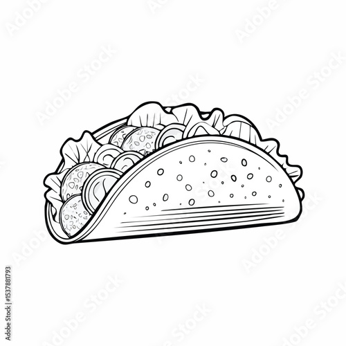 Beef Tacos line drawing featuring smooth sketch-style strokes in a refined black and white vector design.