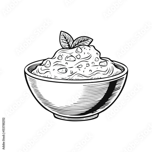 Guacamole line drawing featuring smooth sketch-style strokes in a refined black and white vector design.
