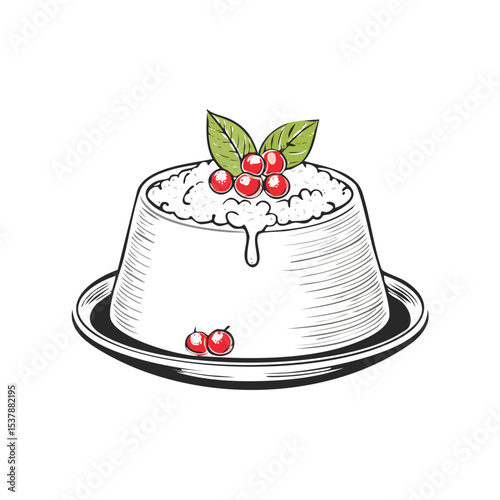 Rice Pudding line drawing featuring smooth sketch-style strokes in a refined black and white vector design.