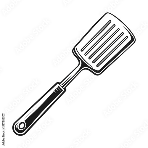 spatula line drawing featuring smooth sketch-style strokes in a refined black and white vector design.