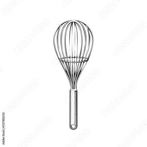 whisk line drawing featuring smooth sketch-style strokes in a refined black and white vector design.