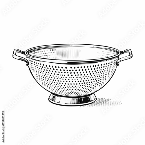 colander line drawing featuring smooth sketch-style strokes in a refined black and white vector design.
