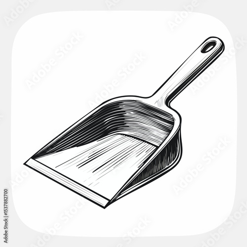 dustpan line drawing featuring smooth sketch-style strokes in a refined black and white vector design.