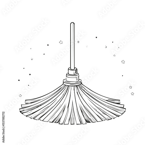mop line drawing featuring smooth sketch-style strokes in a refined black and white vector design.