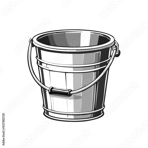 bucket line drawing featuring smooth sketch-style strokes in a refined black and white vector design.