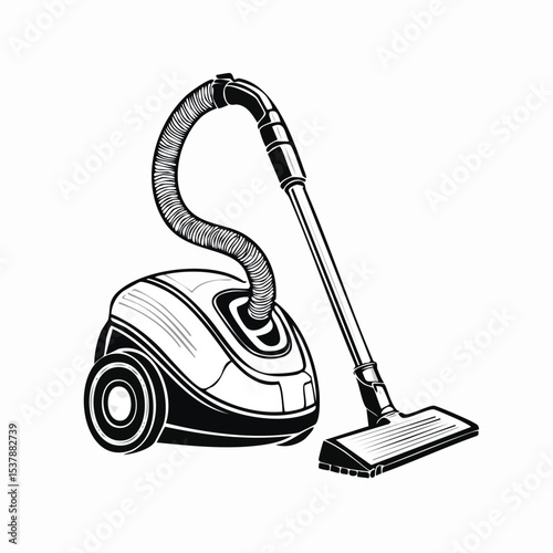 vacuum cleaner line drawing featuring smooth sketch-style strokes in a refined black and white vector design.